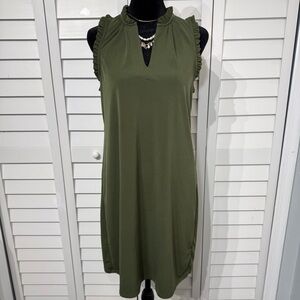 Michael Kors‎ Olive Green Ruffle Trim Sleeveless Dress Size M
